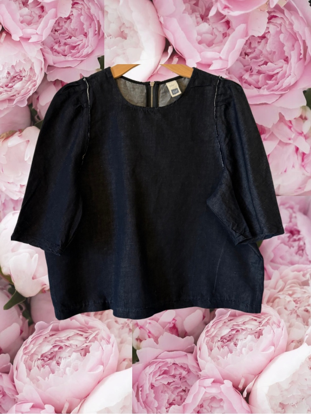 Gap Indigo Top Back Zipper Exposed Seams Women’s Linen Cotton Blend